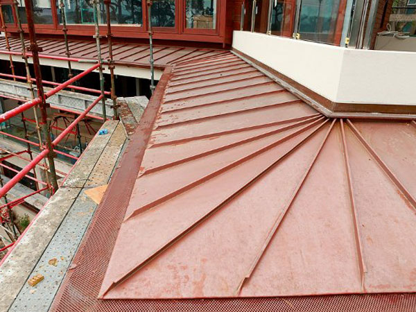 Copper standing seam roofing